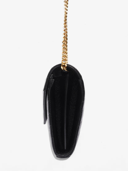 Saint Laurent Cassandre Envelope Chain Wallet Black Grained Leather