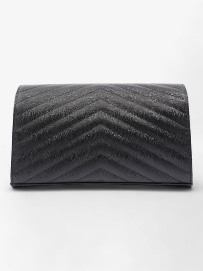 Saint Laurent Cassandre Envelope Chain Wallet Black Grained Leather