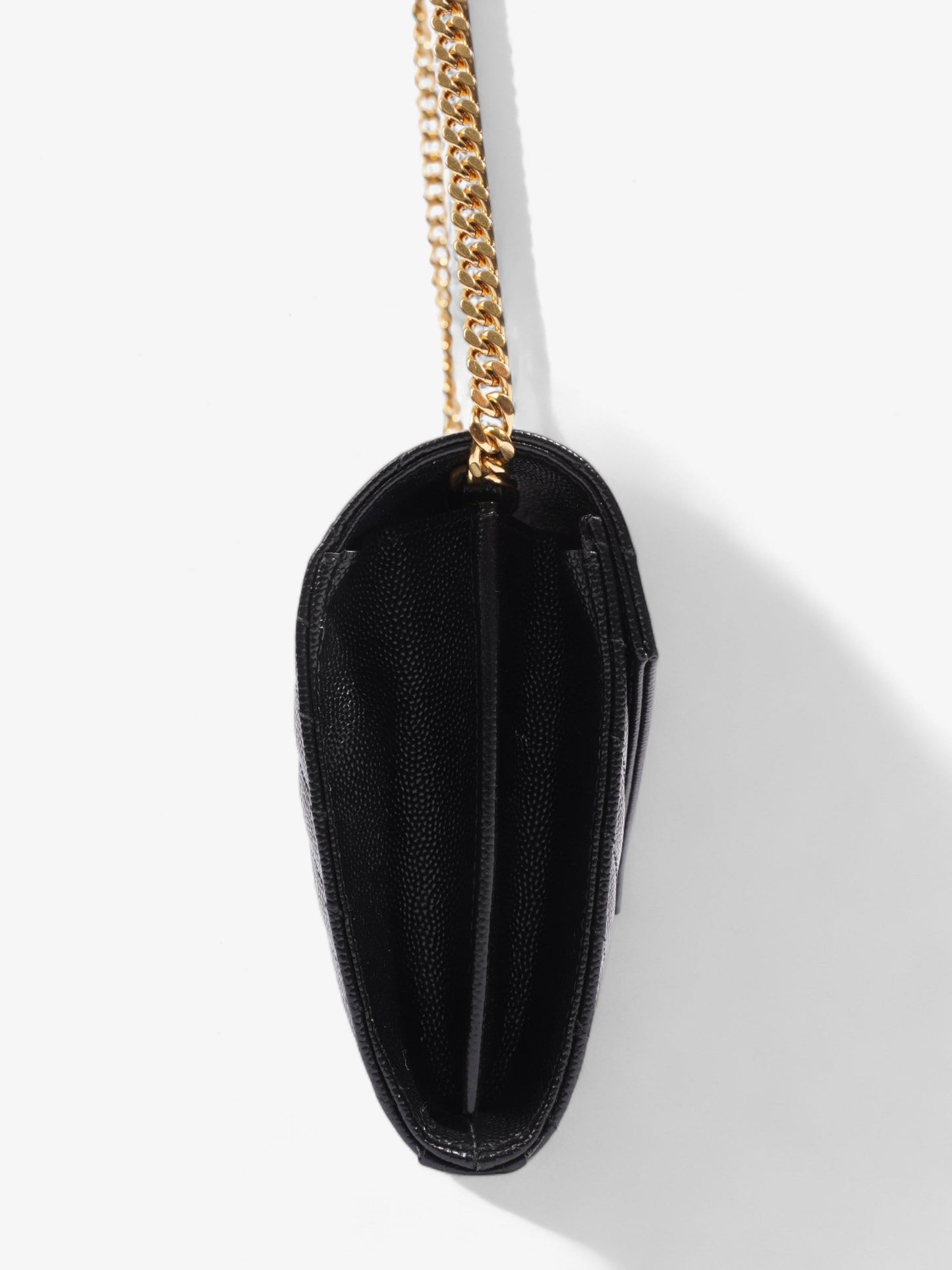 Saint Laurent Cassandre Envelope Chain Wallet Black Grained Leather