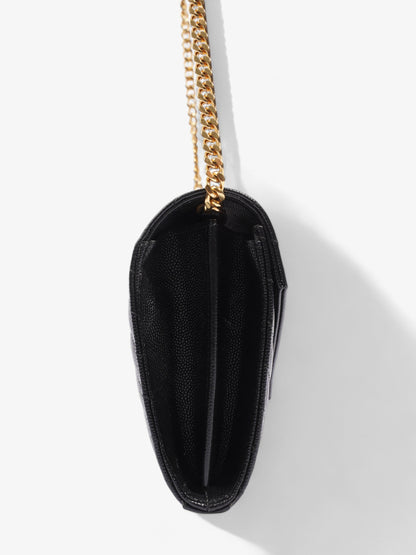 Saint Laurent Cassandre Envelope Chain Wallet Black Grained Leather