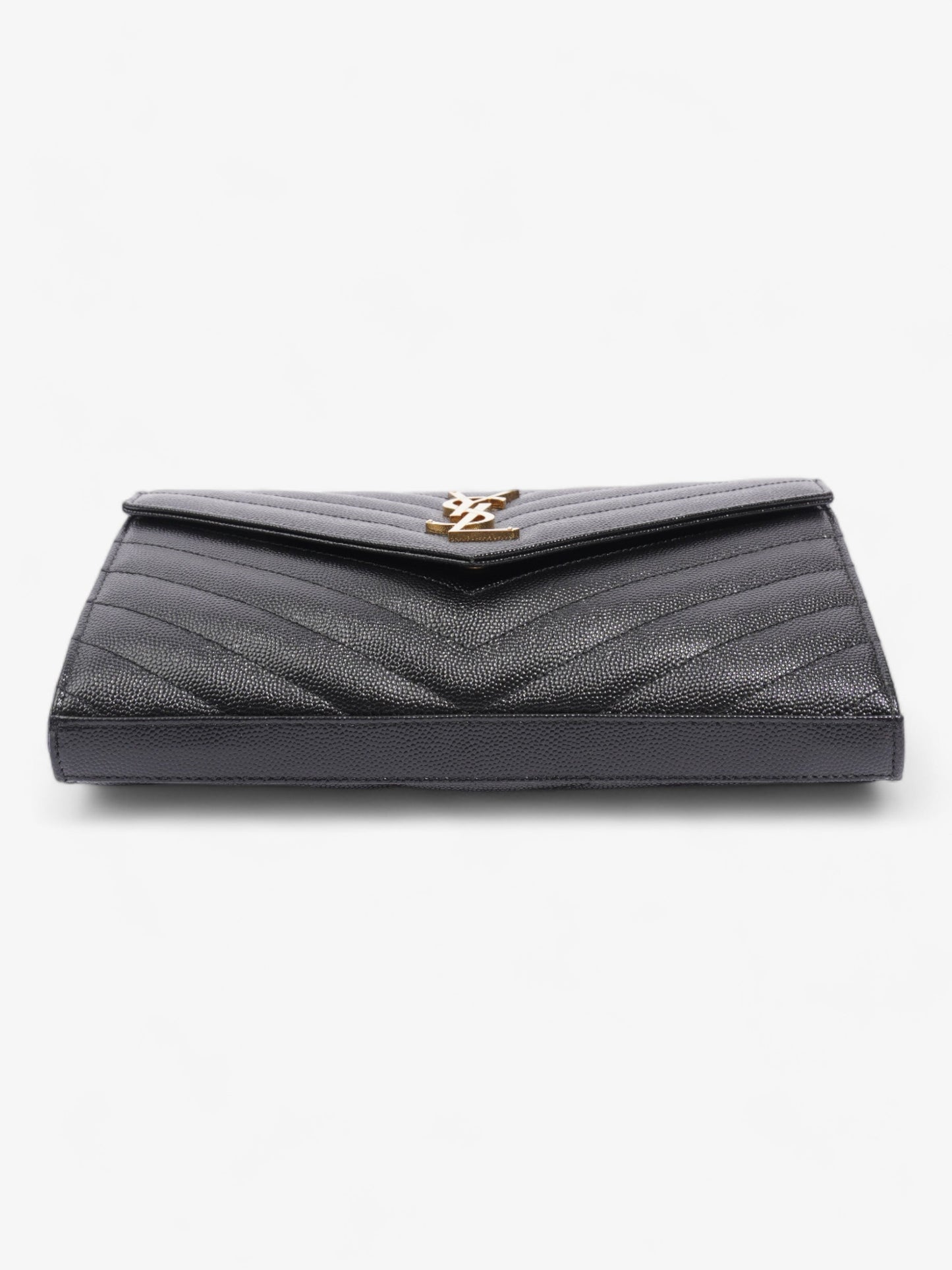 Saint Laurent Cassandre Envelope Chain Wallet Black Grained Leather
