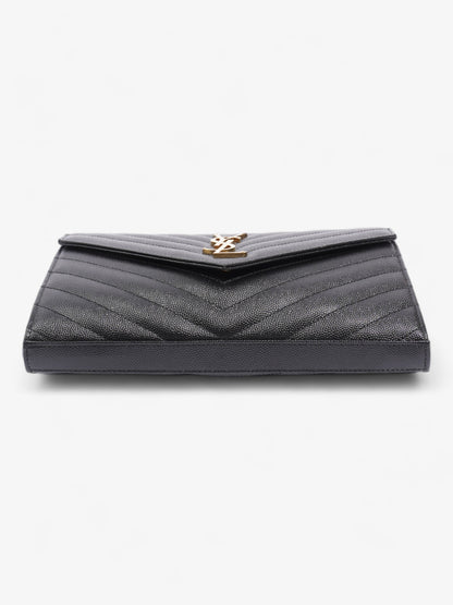 Saint Laurent Cassandre Envelope Chain Wallet Black Grained Leather