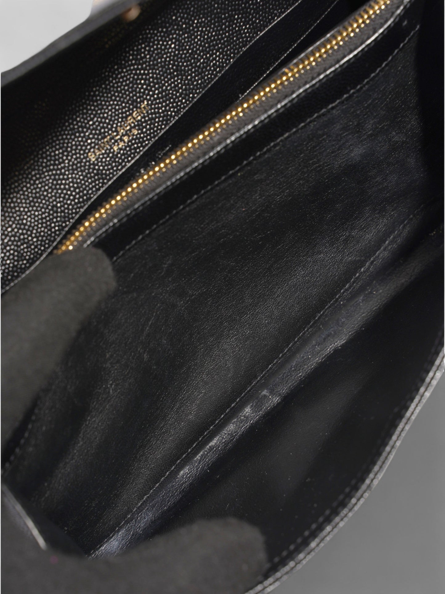 Saint Laurent Cassandre Envelope Chain Wallet Black Grained Leather