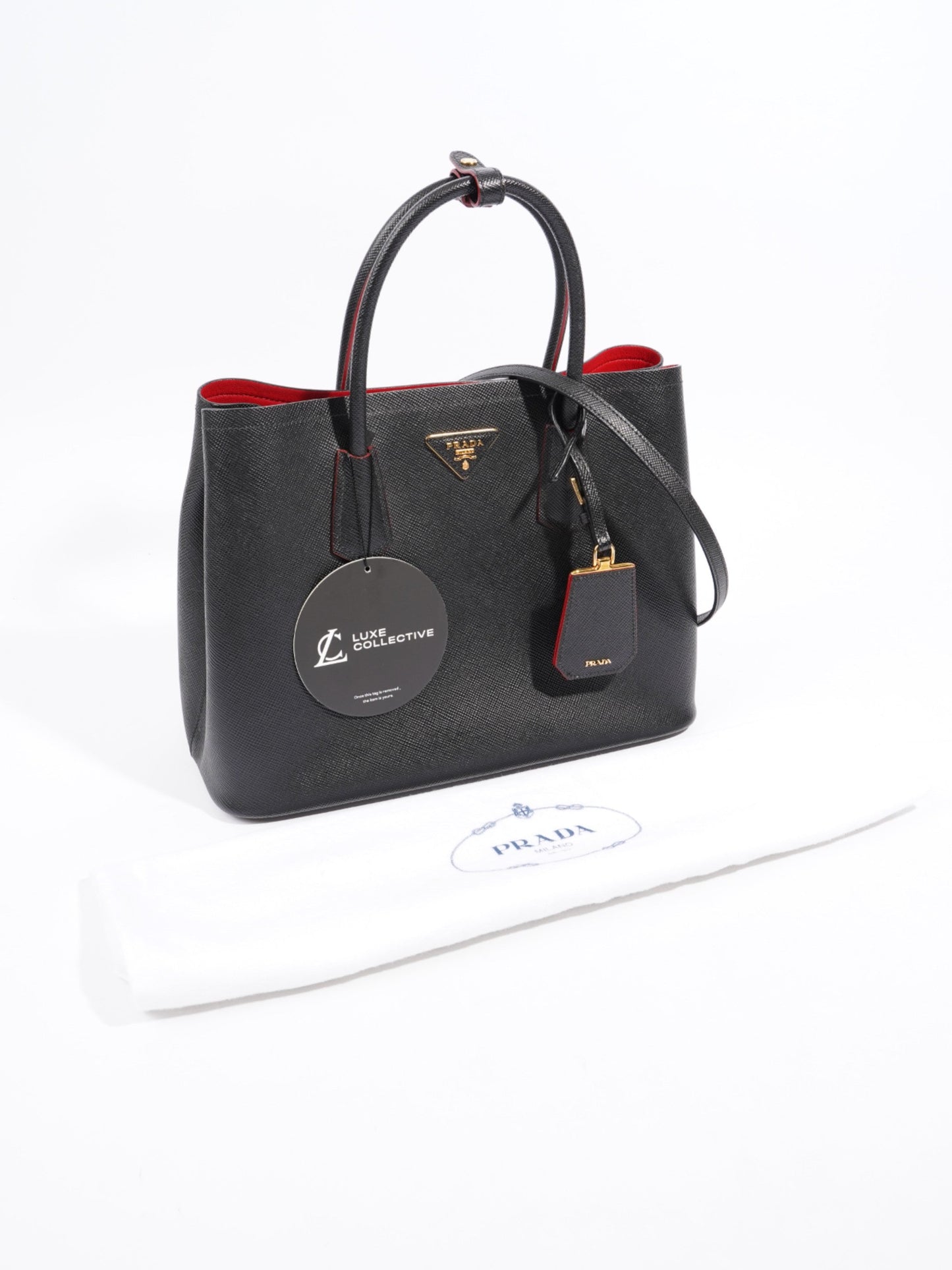 Prada Double Tote Black Saffiano Leather Medium