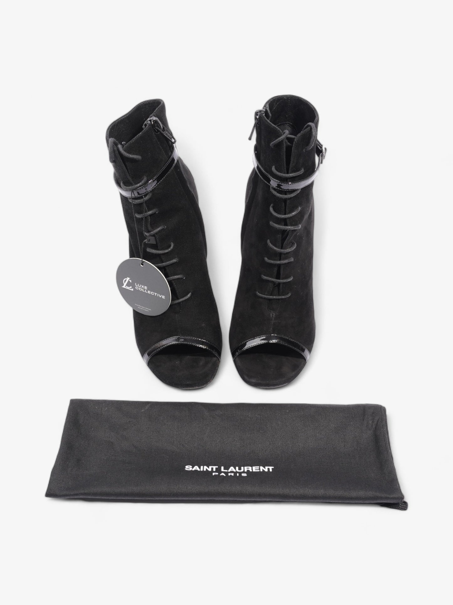 Saint Laurent Peep Toe Lace Up Boot 110 Black Suede EU 37 UK 4