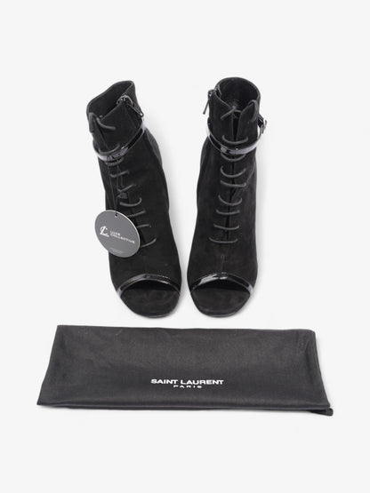 Saint Laurent Peep Toe Lace Up Boot 110 Black Suede EU 37 UK 4