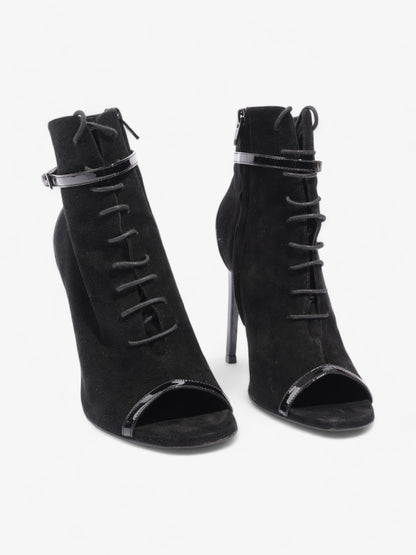 Saint Laurent Peep Toe Lace Up Boot 110 Black Suede EU 37 UK 4