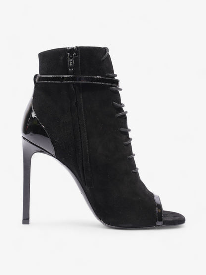 Saint Laurent Peep Toe Lace Up Boot 110 Black Suede EU 37 UK 4