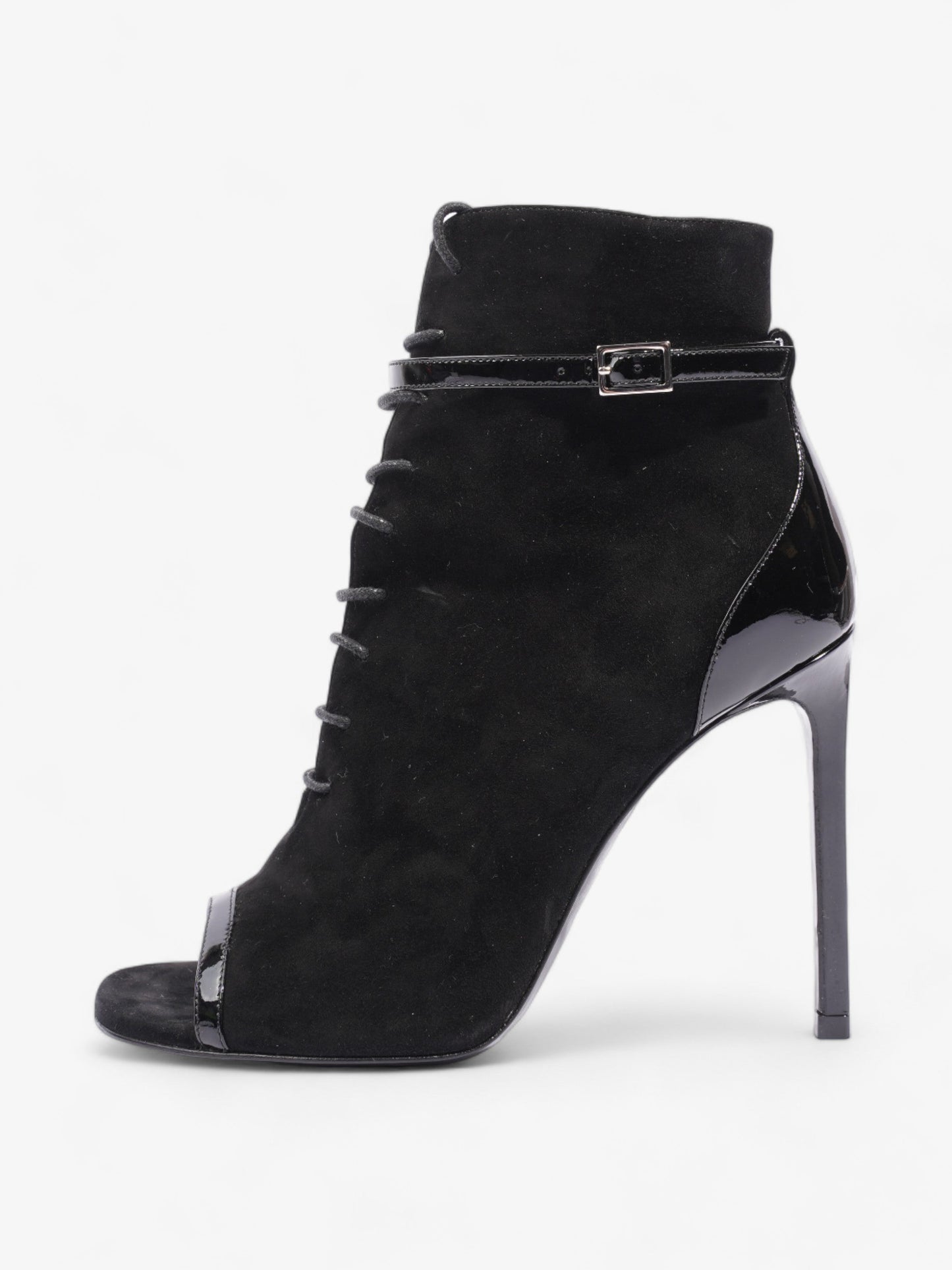 Saint Laurent Peep Toe Lace Up Boot 110 Black Suede EU 37 UK 4