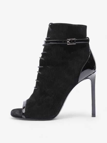 Saint Laurent Peep Toe Lace Up Boot 110 Black Suede EU 37 UK 4