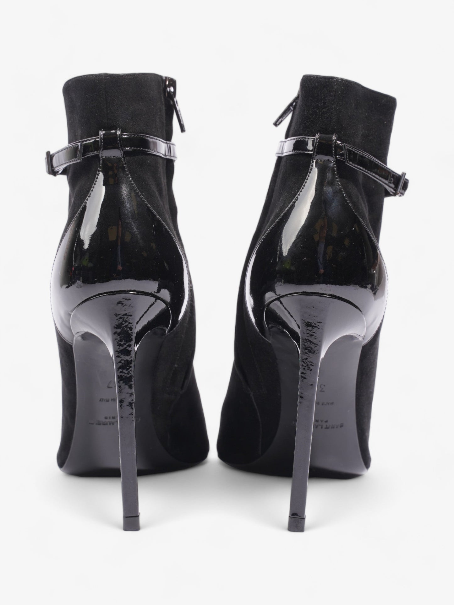 Saint Laurent Peep Toe Lace Up Boot 110 Black Suede EU 37 UK 4