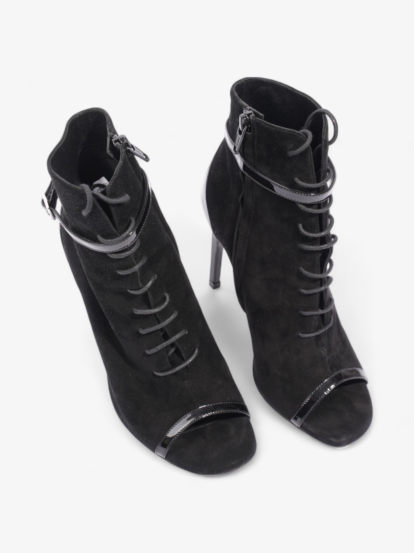 Saint Laurent Peep Toe Lace Up Boot 110 Black Suede EU 37 UK 4