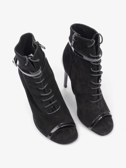 Saint Laurent Peep Toe Lace Up Boot 110 Black Suede EU 37 UK 4