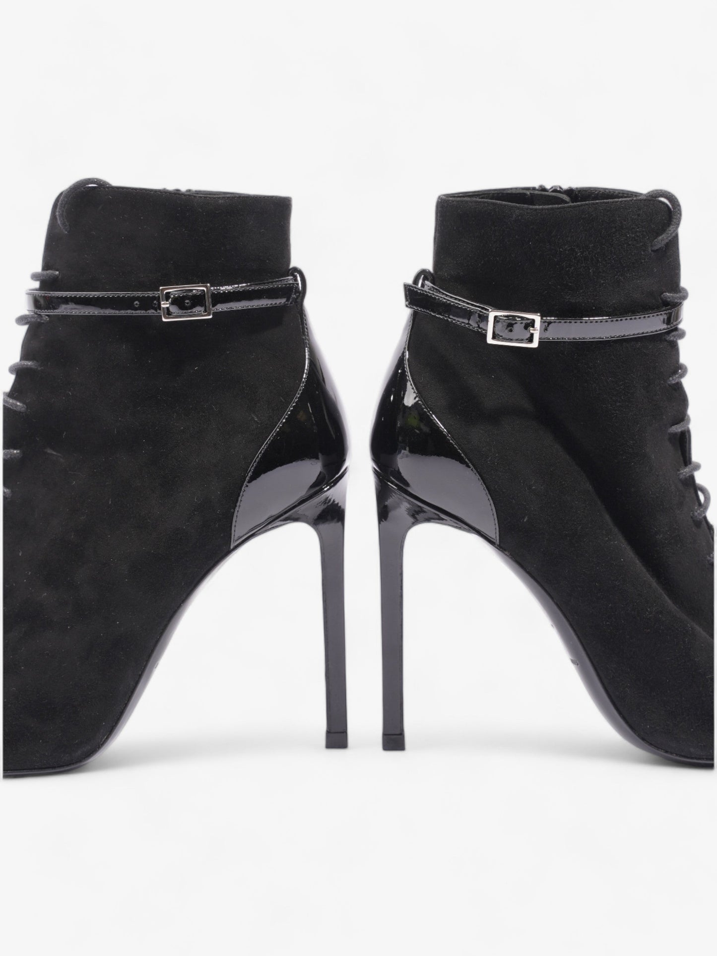 Saint Laurent Peep Toe Lace Up Boot 110 Black Suede EU 37 UK 4
