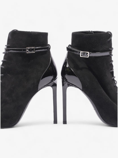 Saint Laurent Peep Toe Lace Up Boot 110 Black Suede EU 37 UK 4