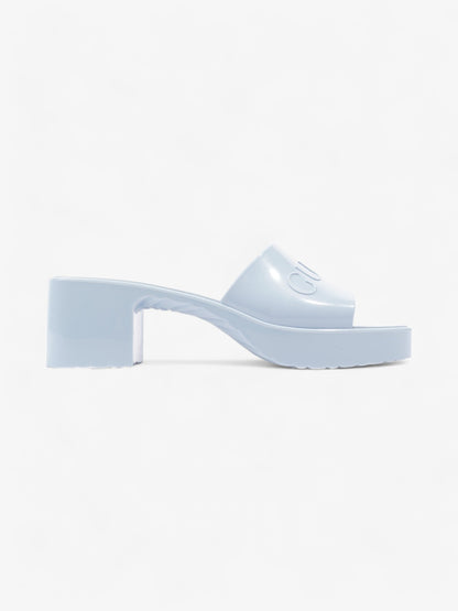 Gucci Logo Platform Slide Sandal 50mm Light Blue Rubber EU 37 UK 4