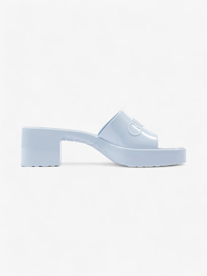 Gucci Logo Platform Slide Sandal 50mm Light Blue Rubber EU 37 UK 4