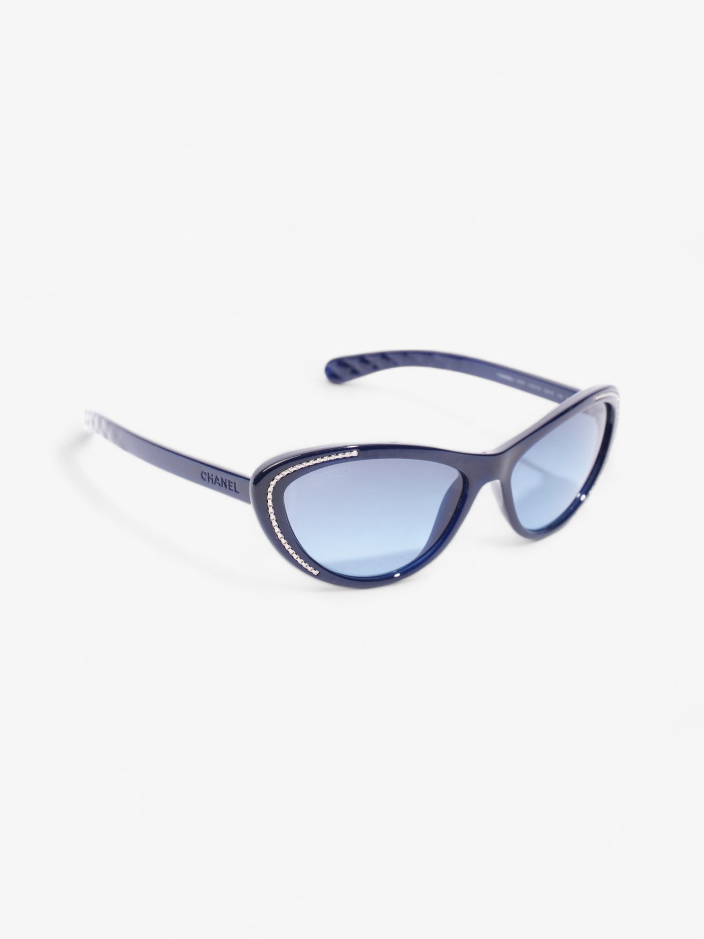 Chanel Chain Detail Cat Eye Sunglasses Navy Acetate 140mm