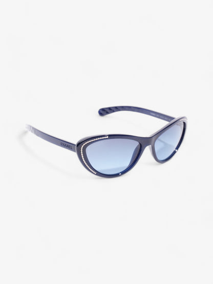 Chanel Chain Detail Cat Eye Sunglasses Navy Acetate 140mm