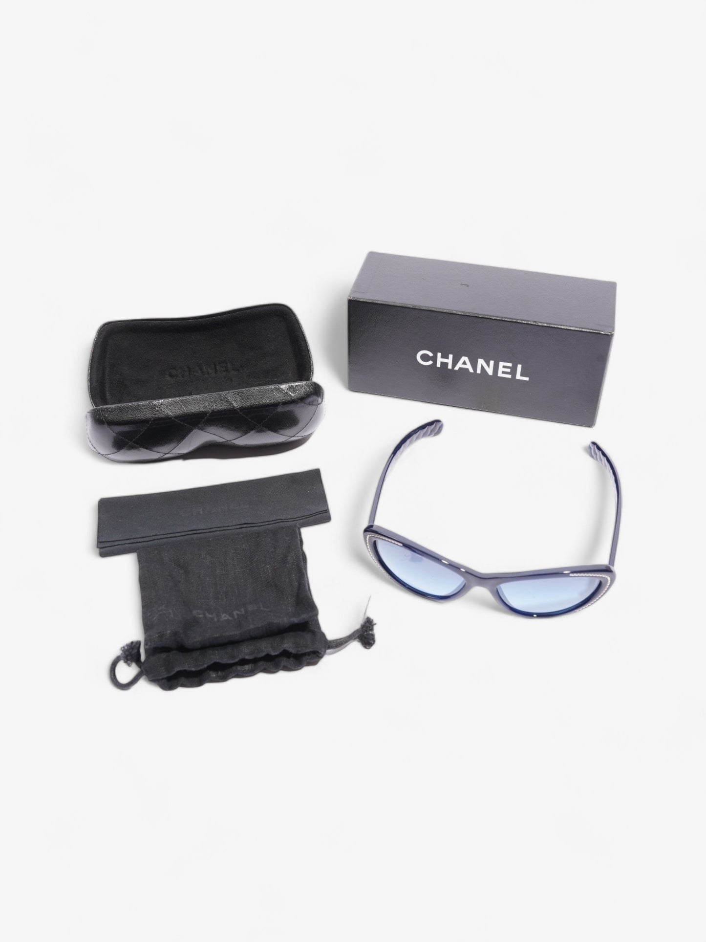 Chanel Chain Detail Cat Eye Sunglasses Navy Acetate 140mm