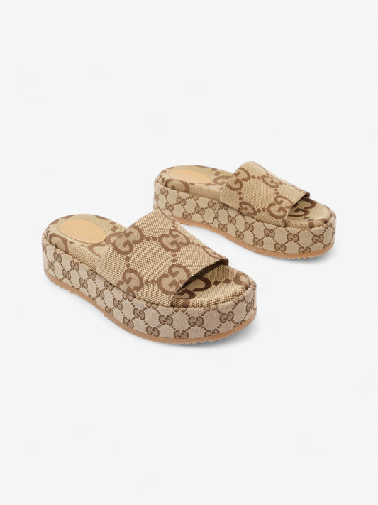 Gucci GG Platform Sandals Beige  / Brown Canvas EU 39 UK 6