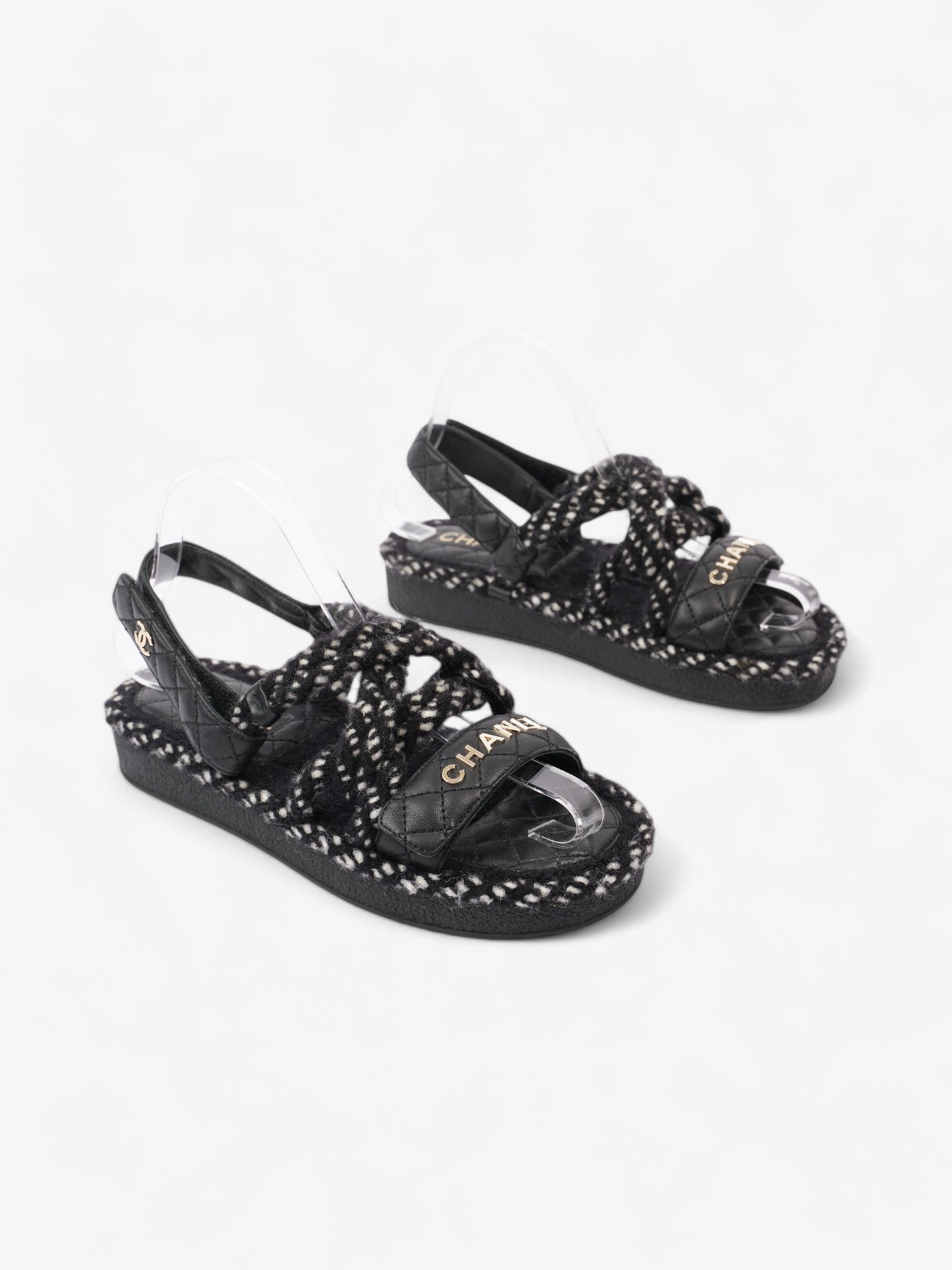 Chanel CC Sandals Black / White Leather EU 37 UK 4