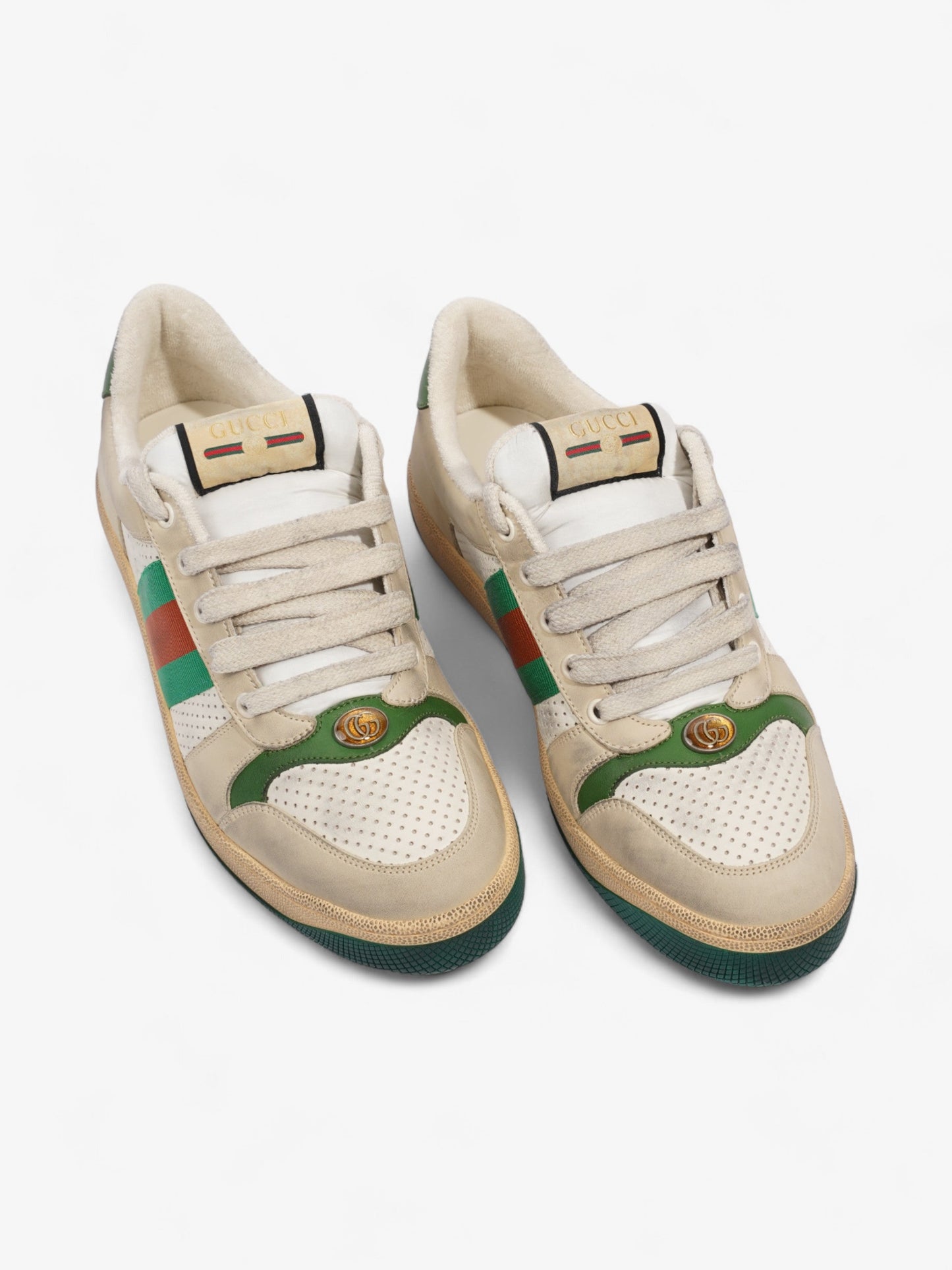 Gucci Screener GG Sneakers Beige / White / Green Leather EU 42.5 UK 8.5
