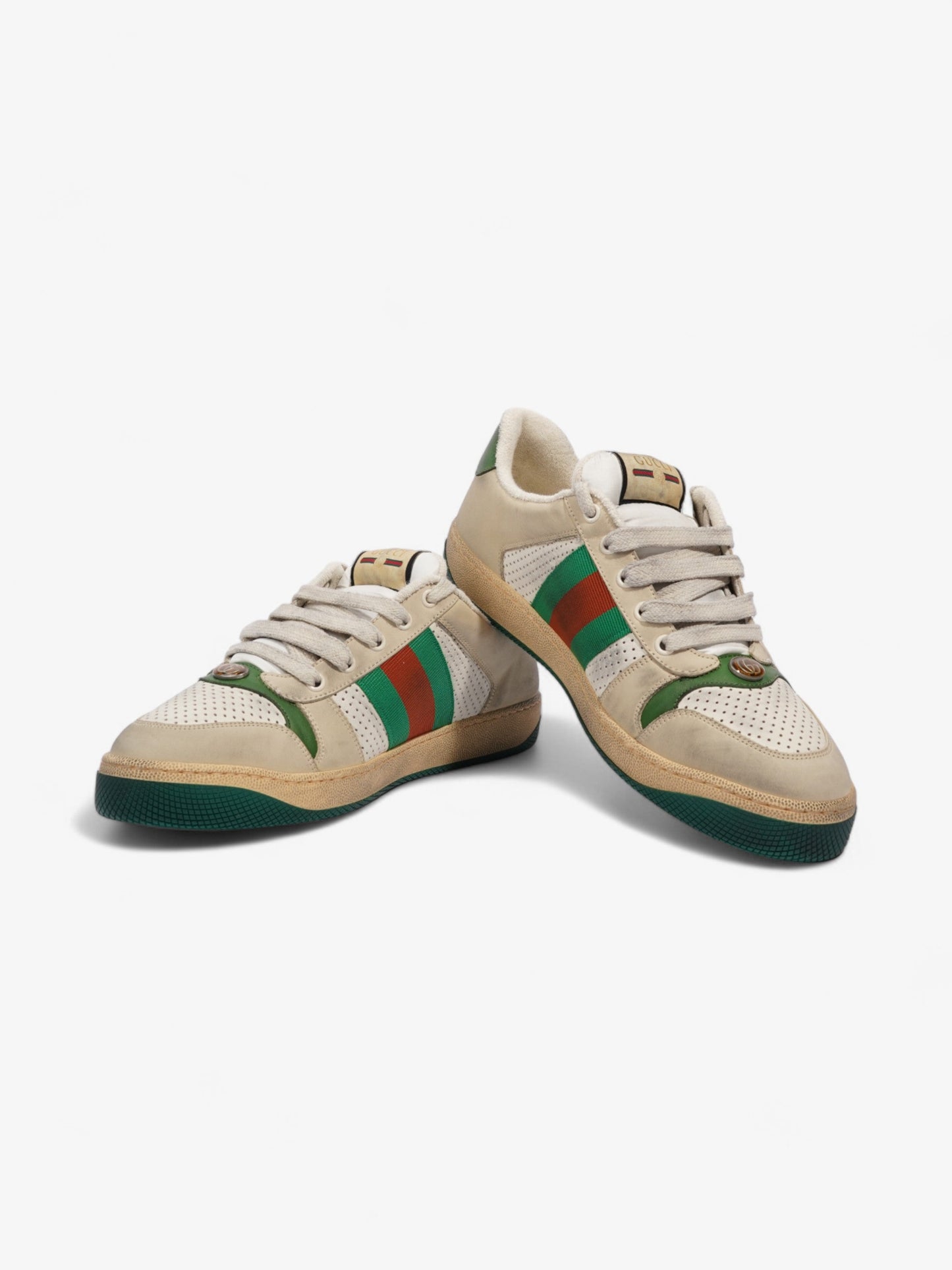 Gucci Screener GG Sneakers Beige / White / Green Leather EU 42.5 UK 8.5