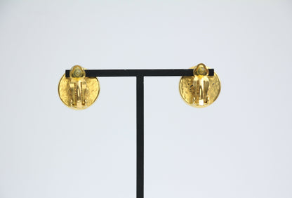 Chanel Vintage 97P Gold-plated & Imitation Pearl Gold Hoop Round Earrings
