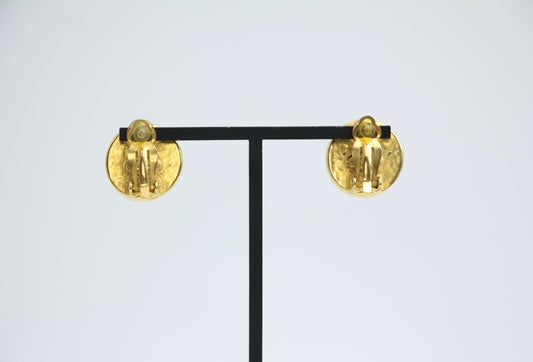 Chanel Vintage 97P Gold-plated & Imitation Pearl Gold Hoop Round Earrings