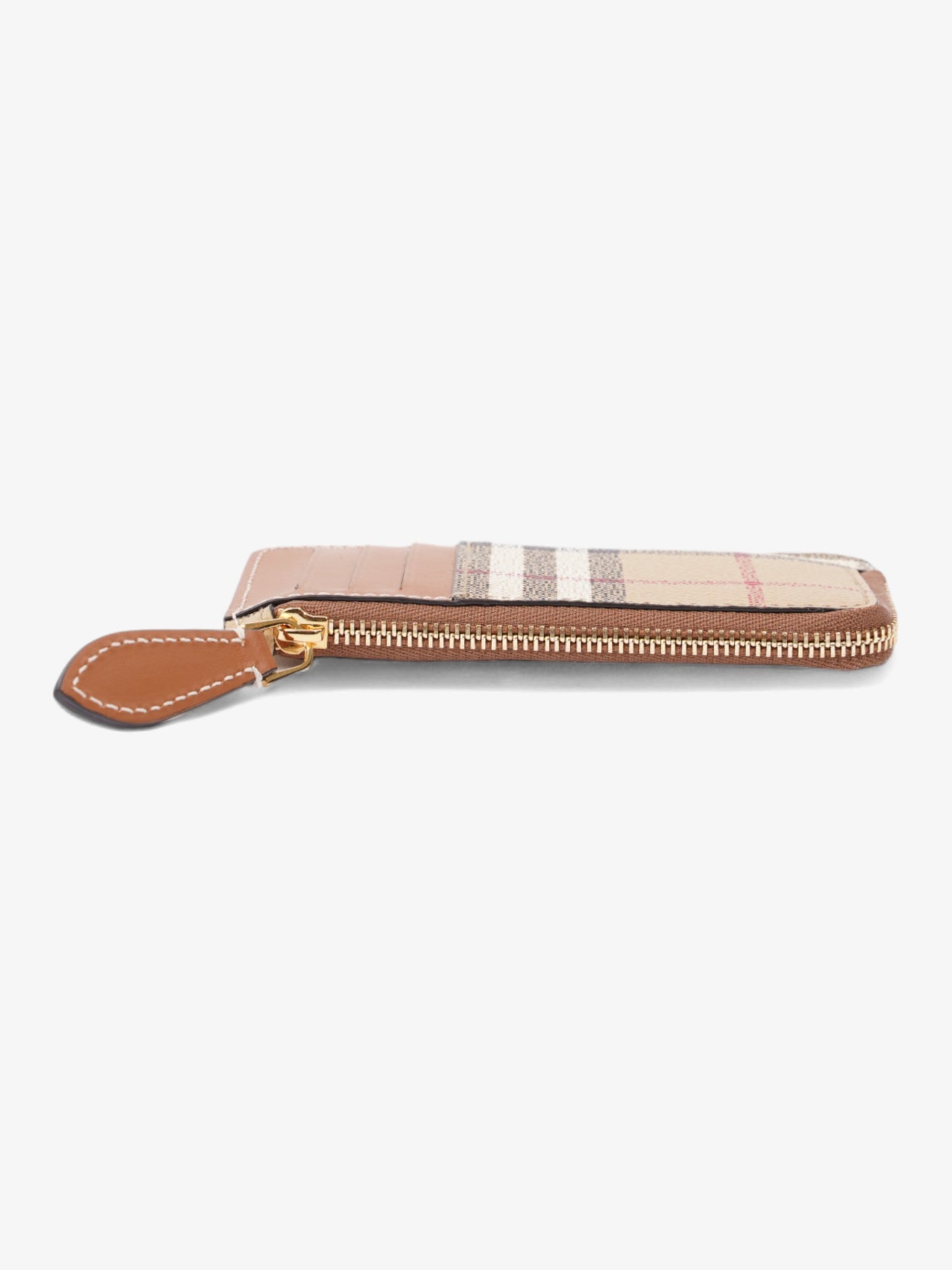 Burberry Check Zip Half Card Case Archive Beige Coated Canvas