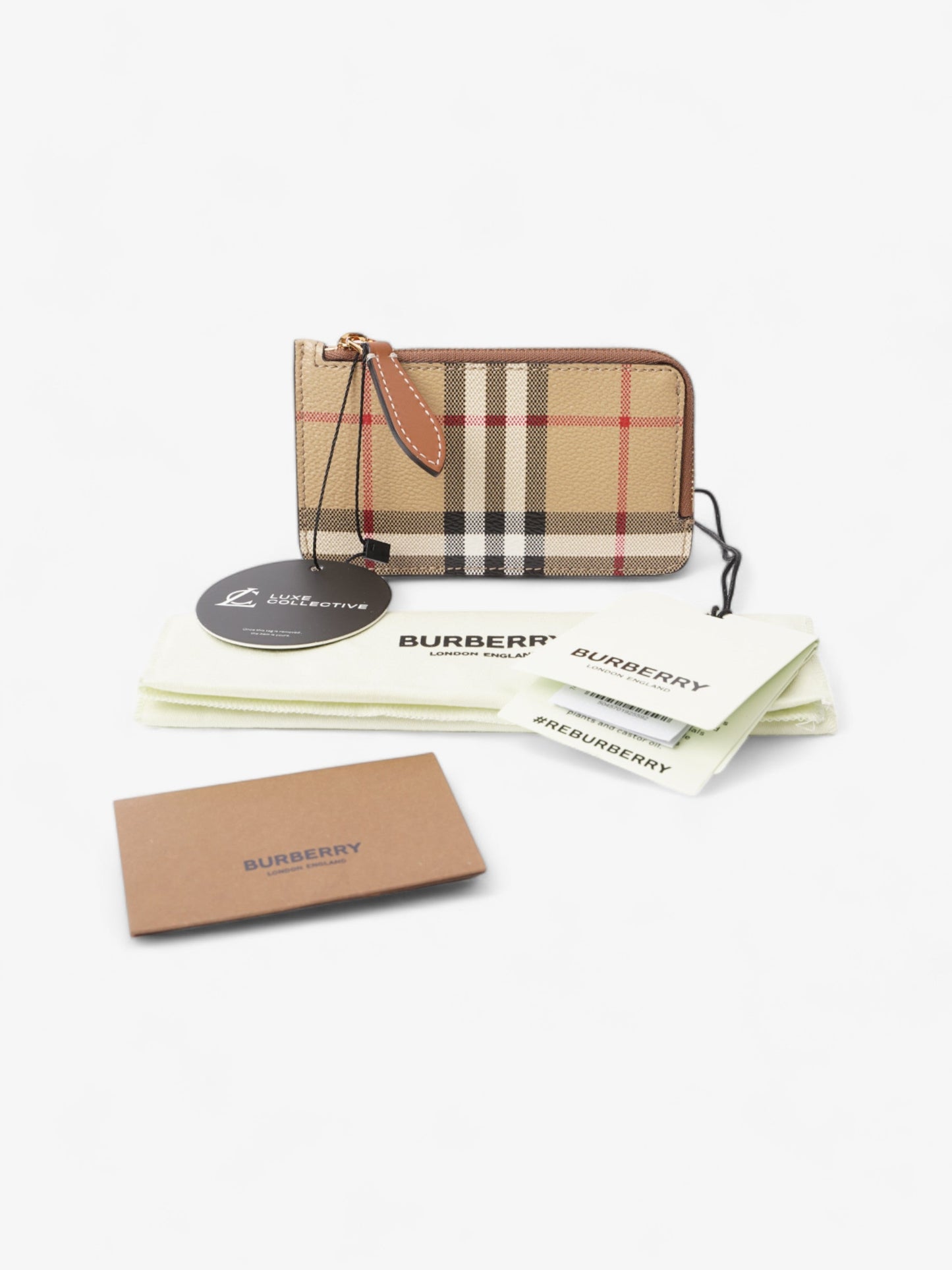 Burberry Check Zip Half Card Case Archive Beige Coated Canvas