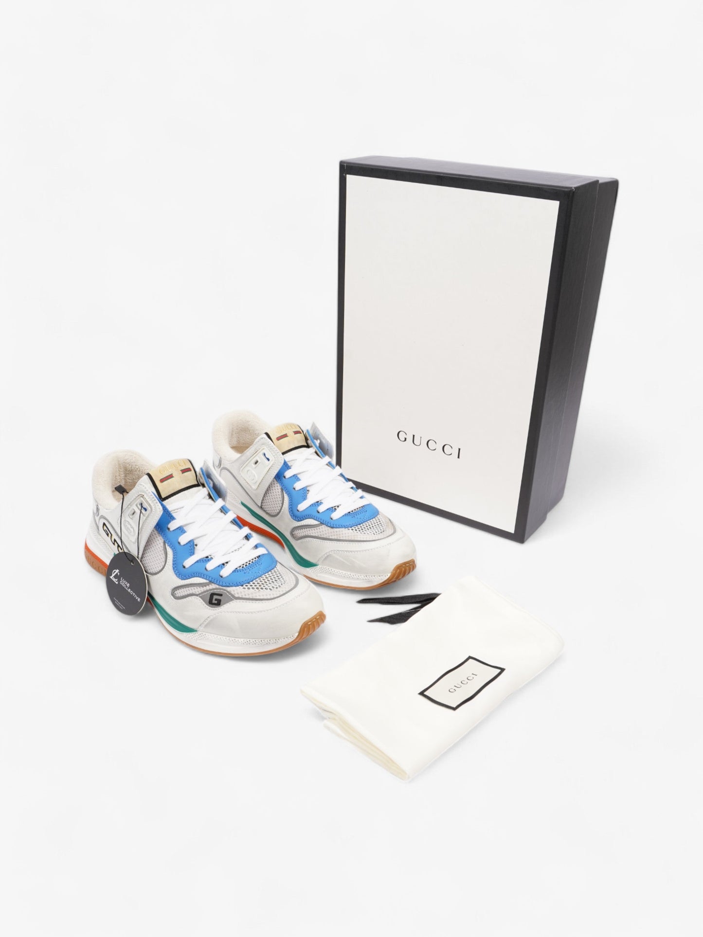 Gucci Ultrapace Sneakers White  / Blue / Green Mesh EU 42 UK 8