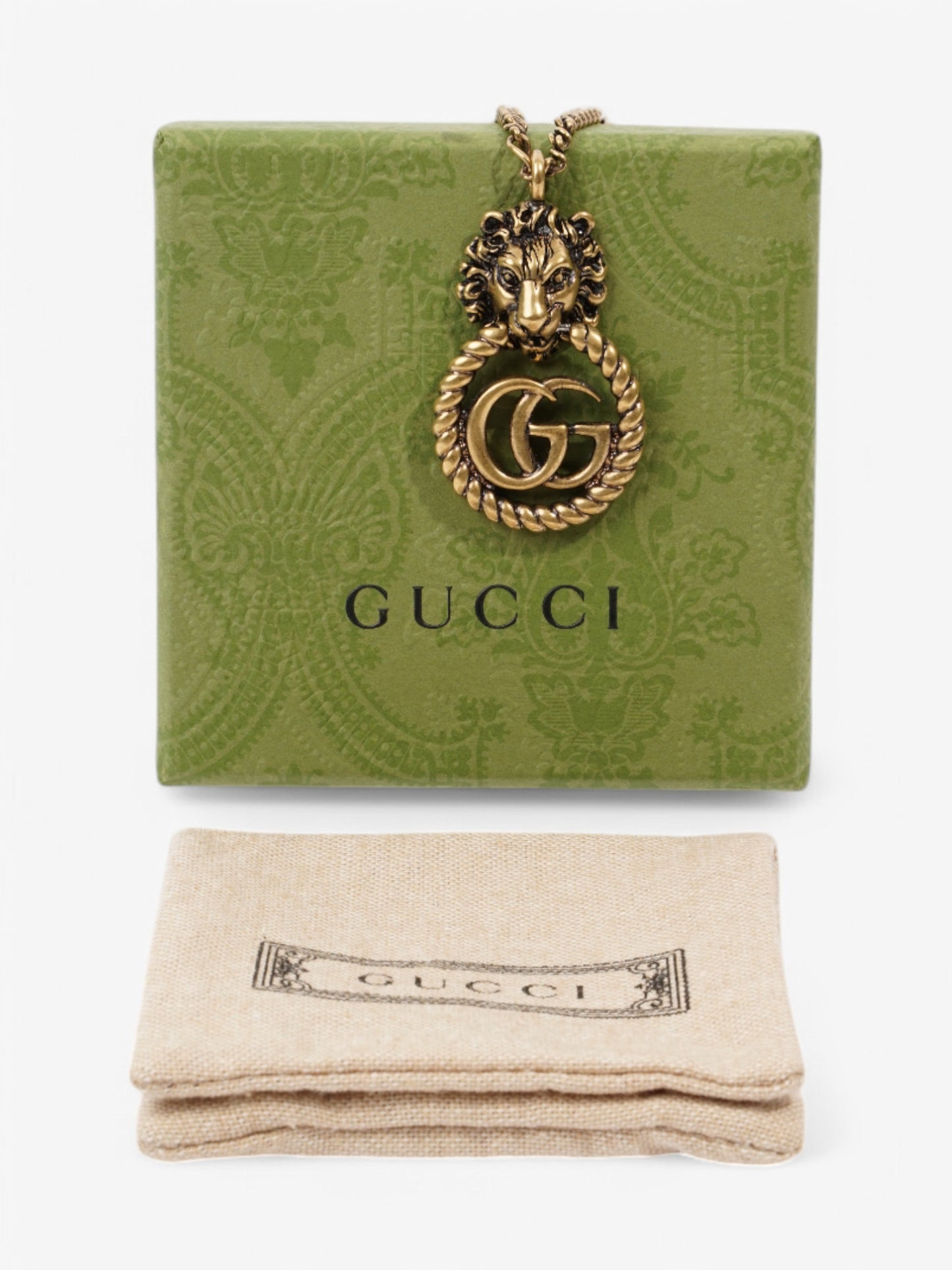 Gucci GG Lion Necklace Antique Gold Base Metal
