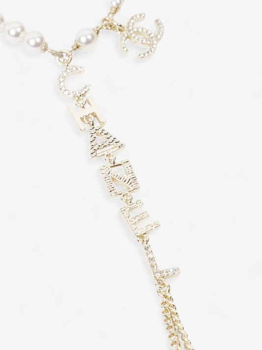 Chanel Pearl Logo Bracelet with Chain Ring Light Gold / Pearl Base Metal
