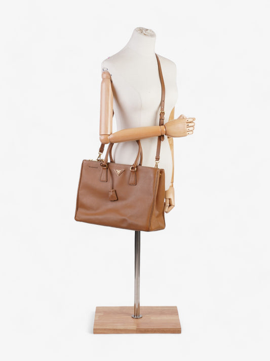 Prada Galleria Double Zip Caramel Brown  Saffiano Leather