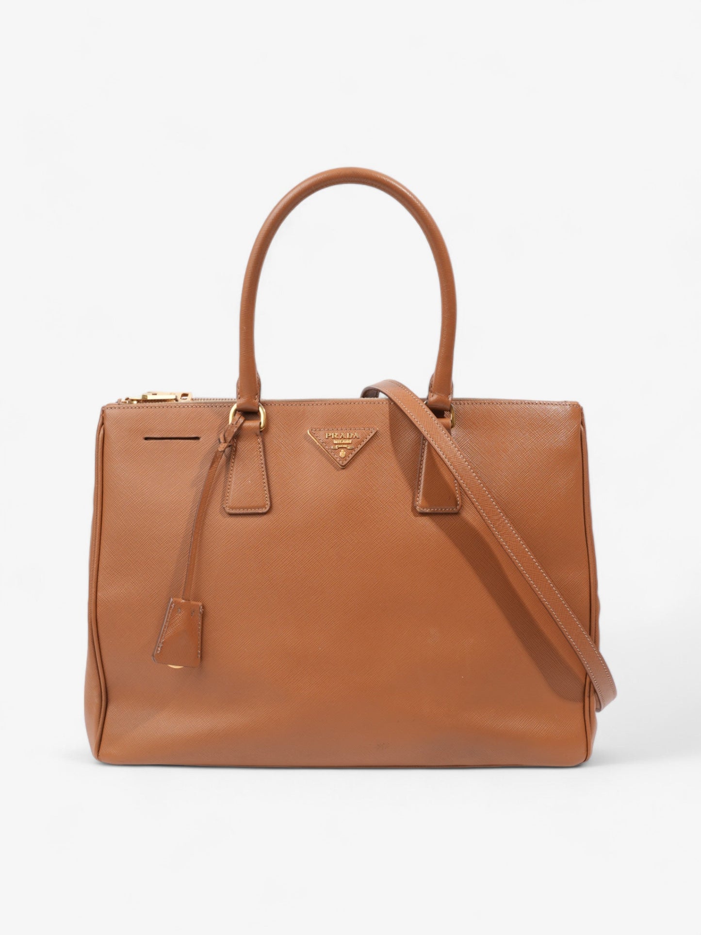 Prada Galleria Double Zip Caramel Brown  Saffiano Leather