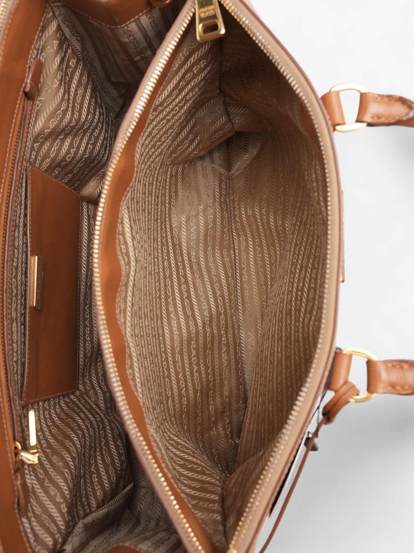 Prada Galleria Double Zip Caramel Brown  Saffiano Leather