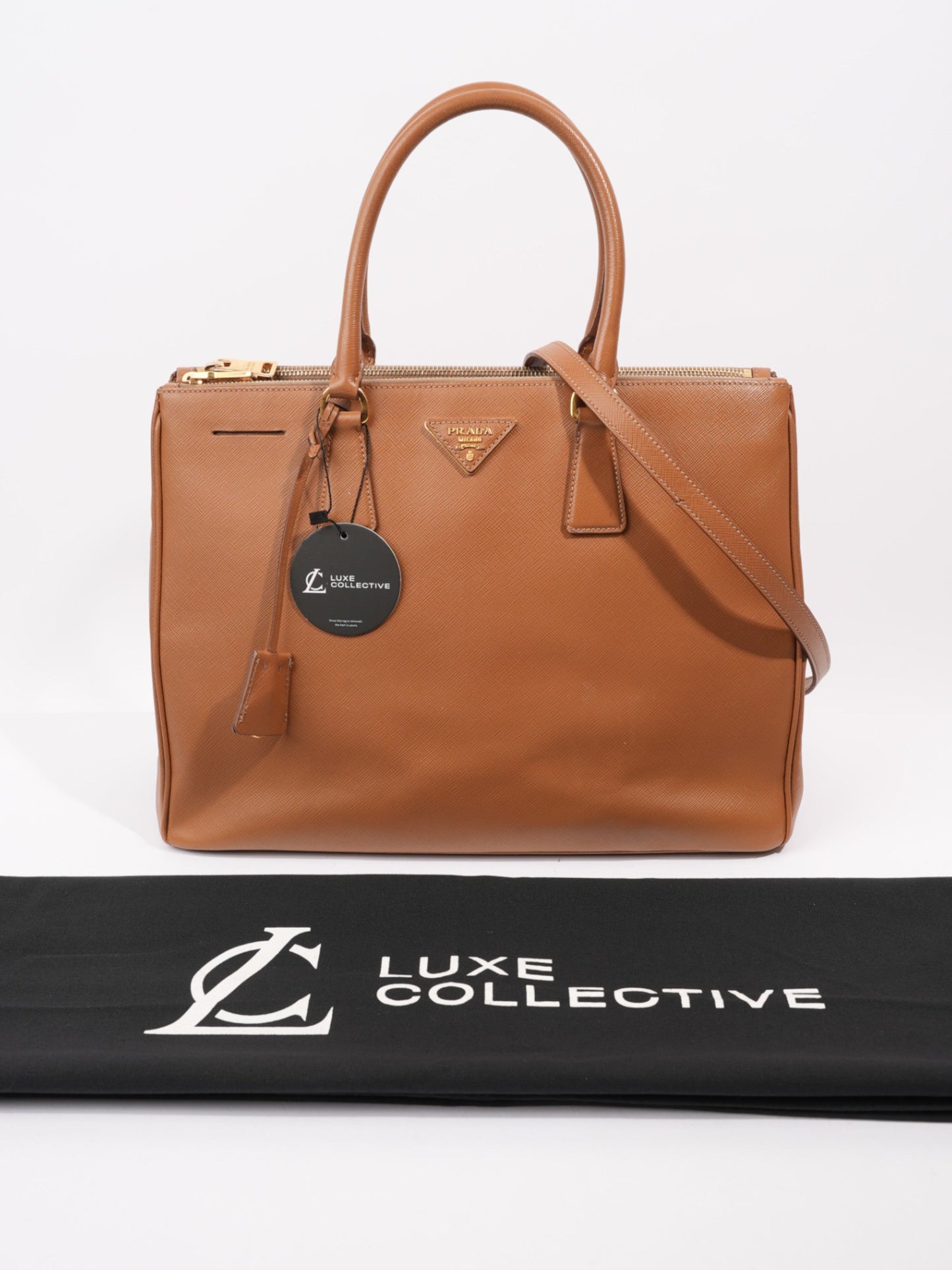 Prada Galleria Double Zip Caramel Brown  Saffiano Leather