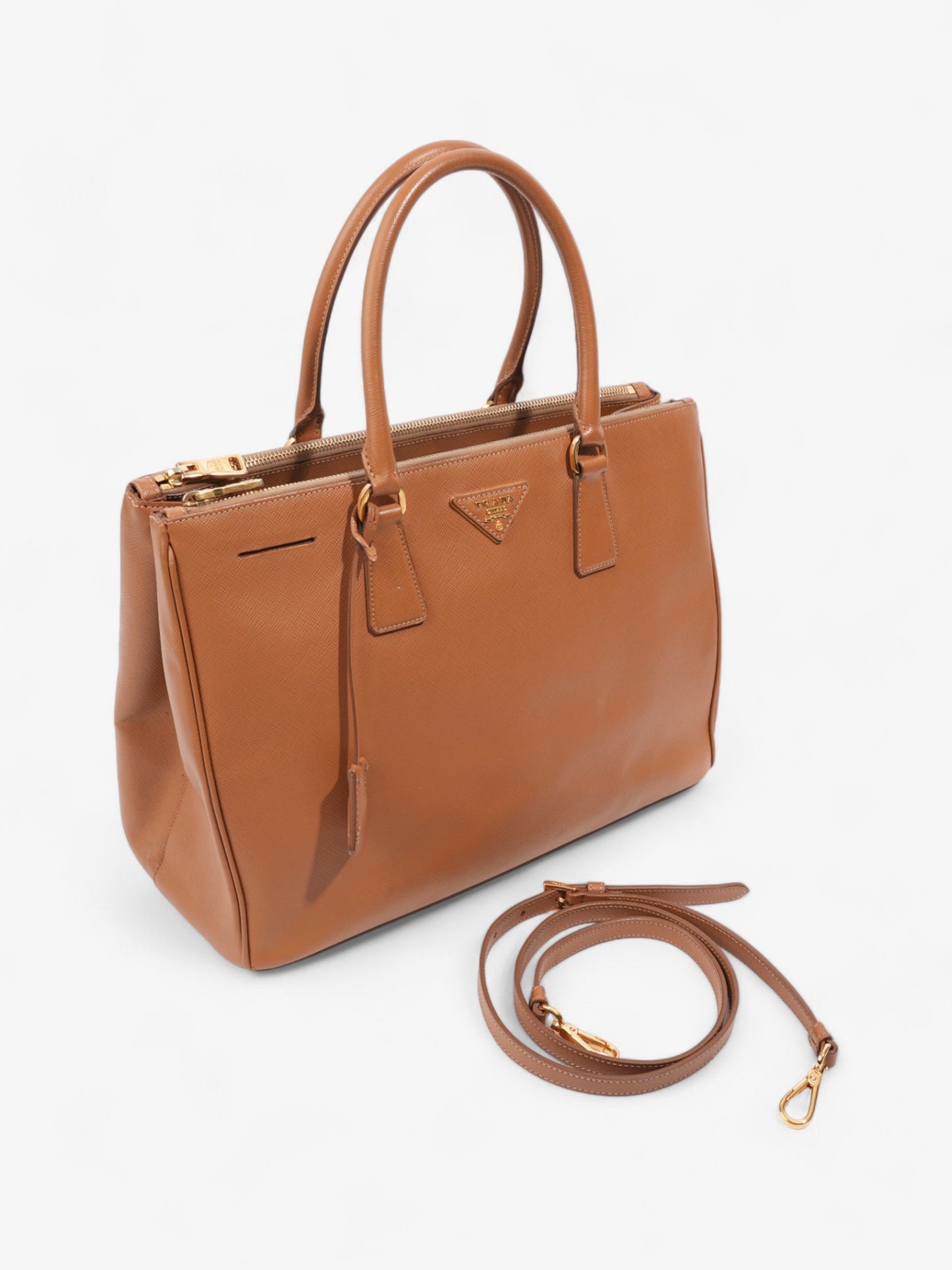 Prada Galleria Double Zip Caramel Brown  Saffiano Leather