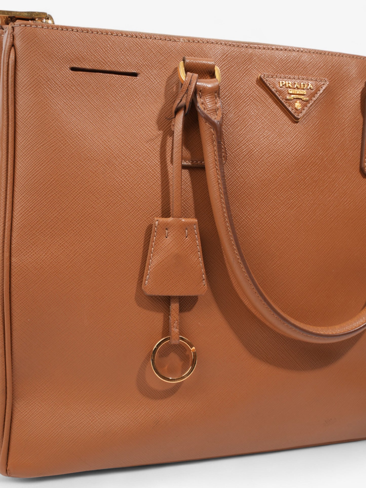 Prada Galleria Double Zip Caramel Brown  Saffiano Leather