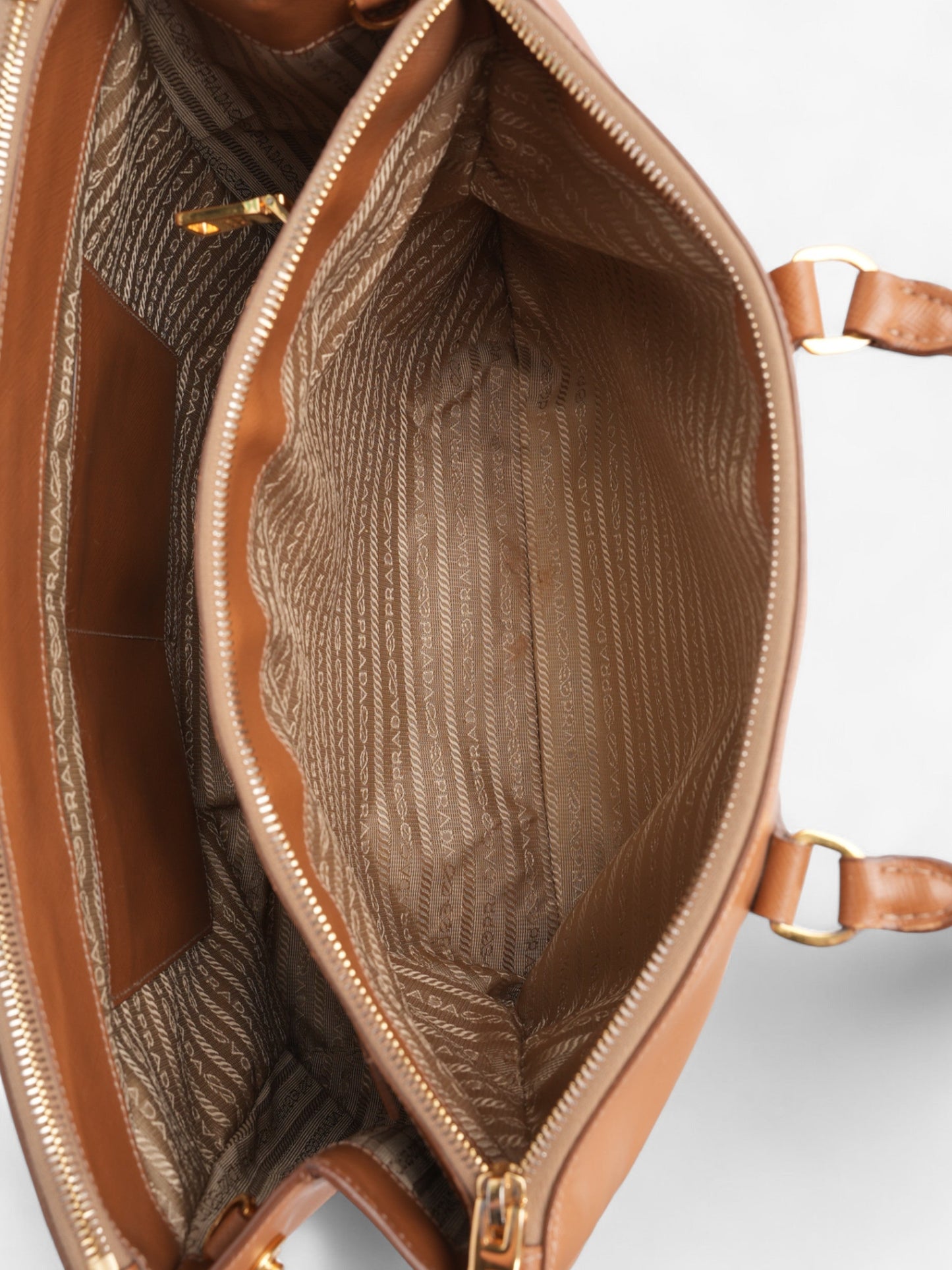 Prada Galleria Double Zip Caramel Brown  Saffiano Leather