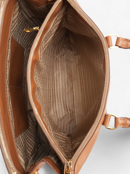 Prada Galleria Double Zip Caramel Brown  Saffiano Leather