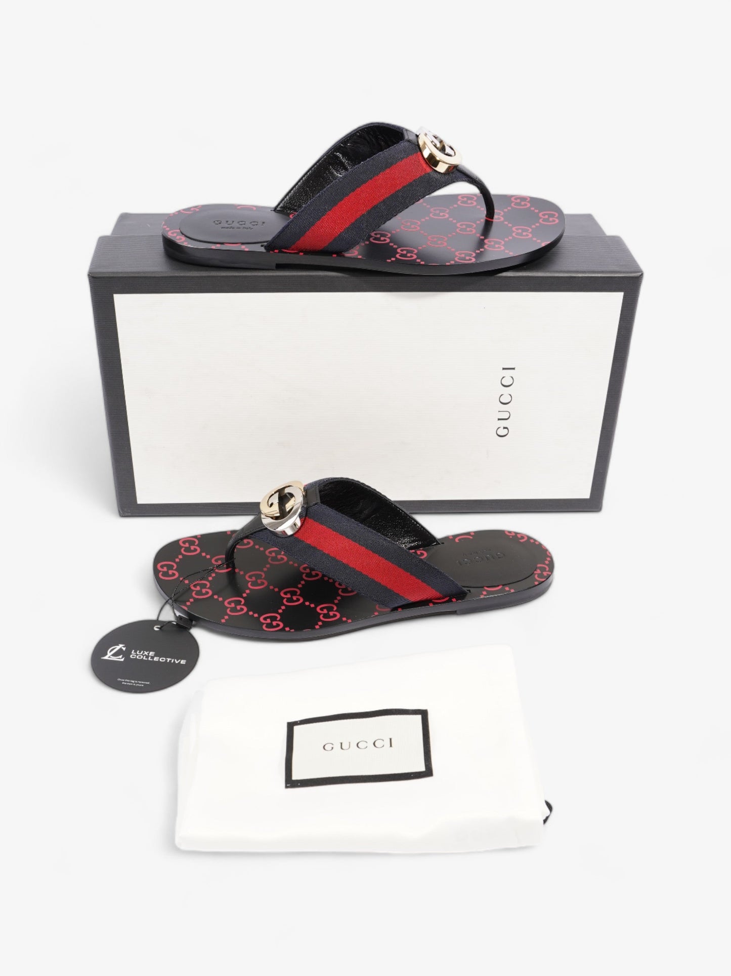 Gucci Web Stripe Thong Sandals Black / Red / Blue Canvas EU 36 UK 3