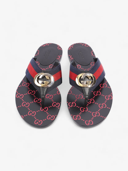 Gucci Web Stripe Thong Sandals Black / Red / Blue Canvas EU 36 UK 3