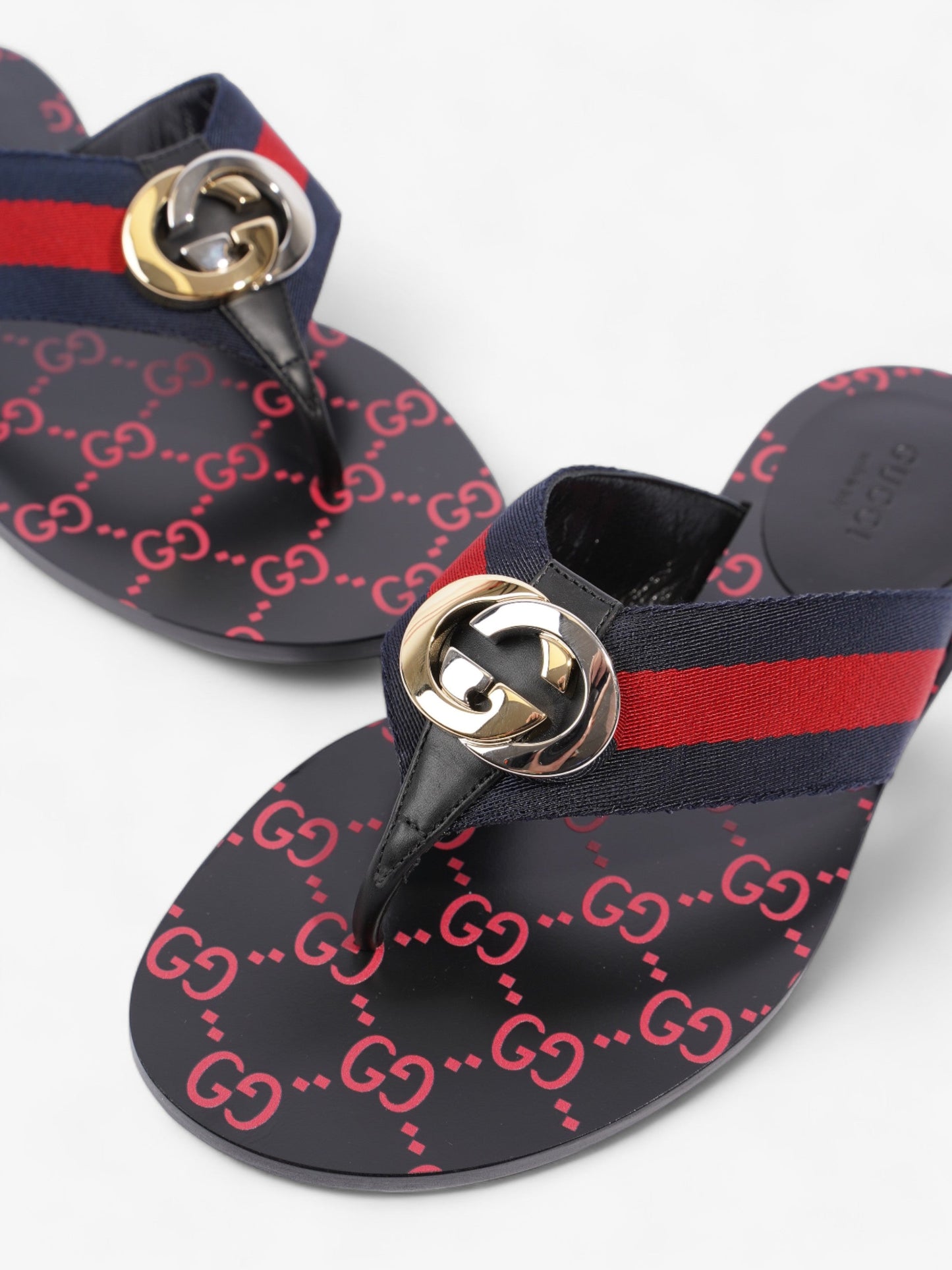 Gucci Web Stripe Thong Sandals Black / Red / Blue Canvas EU 36 UK 3