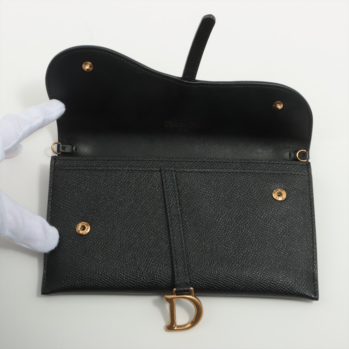 Christian Dior Saddle Leather Chain Wallet Black