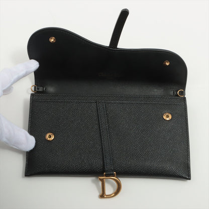 Christian Dior Saddle Leather Chain Wallet Black