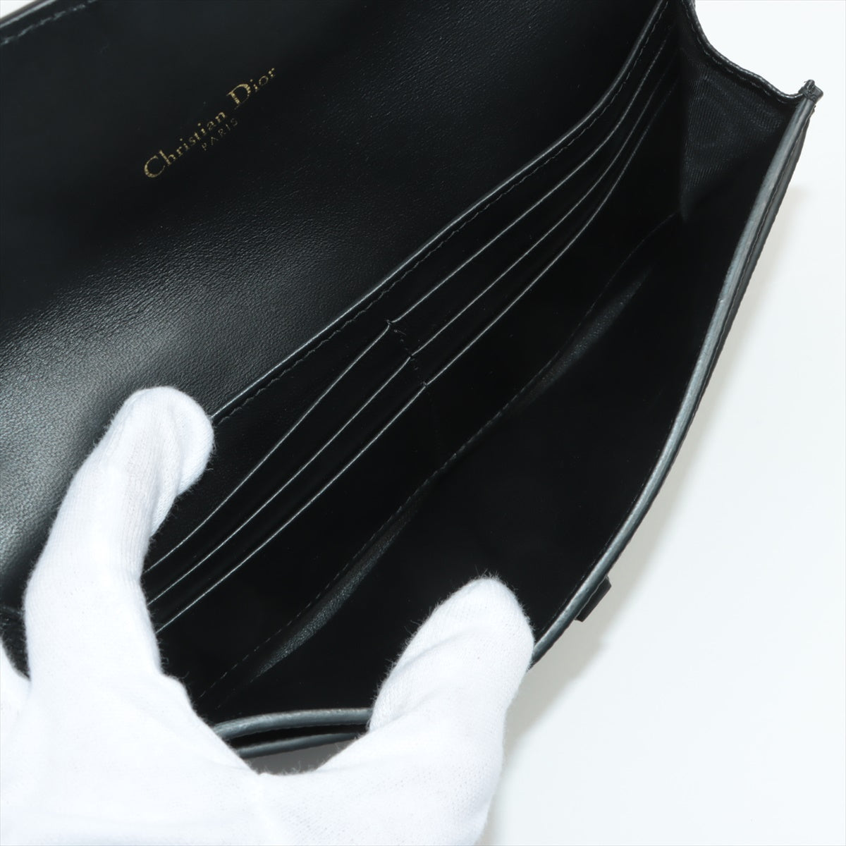 Christian Dior Saddle Leather Chain Wallet Black