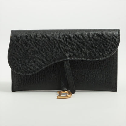 Christian Dior Saddle Leather Chain Wallet Black